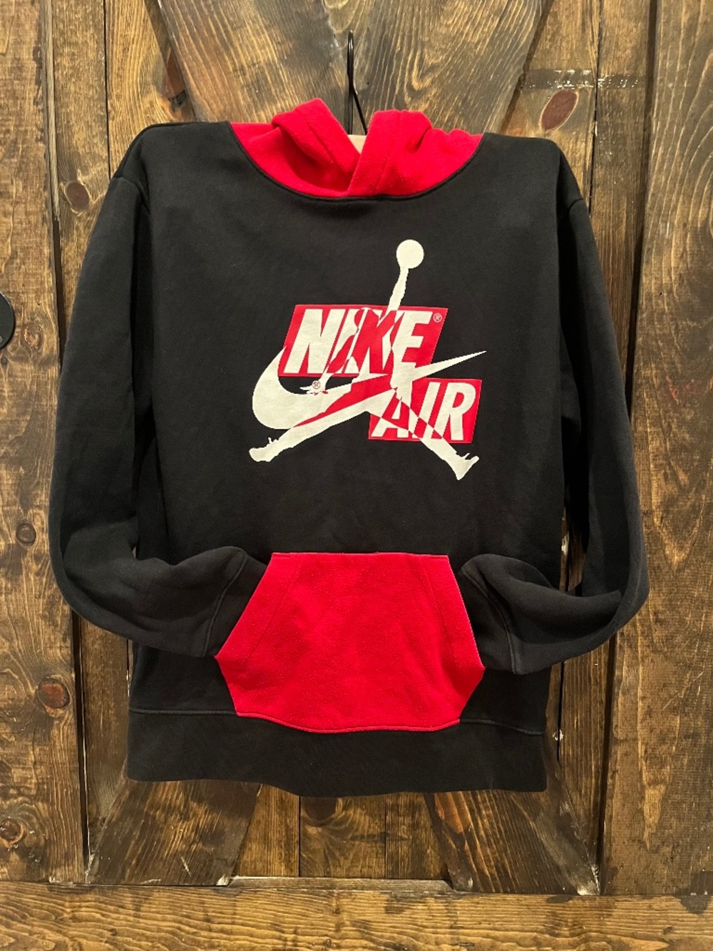 Jordan-Nike Air-Boy's-Black & Red-Hooded Pullover Sweatshirt-Size L (12-13 yrs)